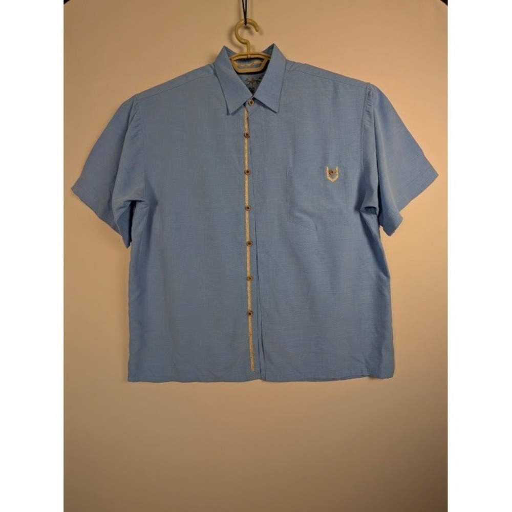 Bamboo Cay Shirt Mens L Light Blue Modal Blend Short Sleeve Camp Resortwear